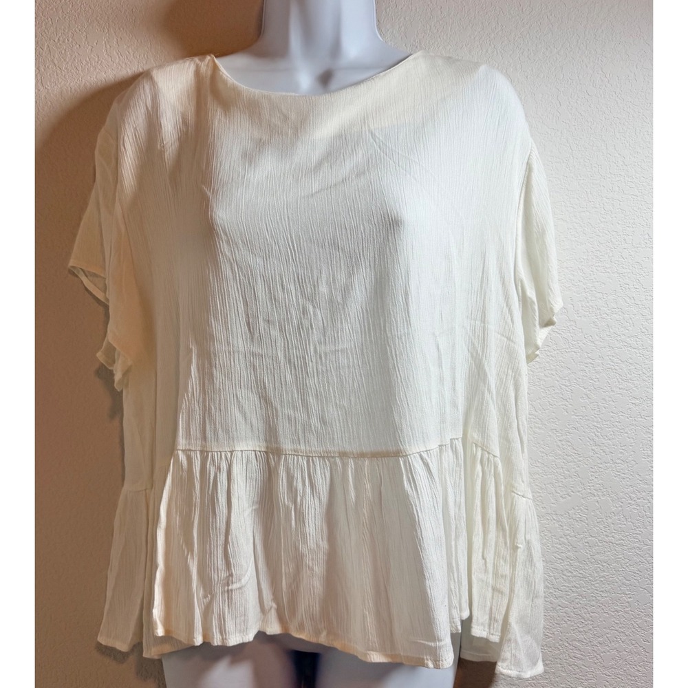 Altar'd State White Crinkle Rayon Babydoll Tie Back Top Womens Peplum Medium